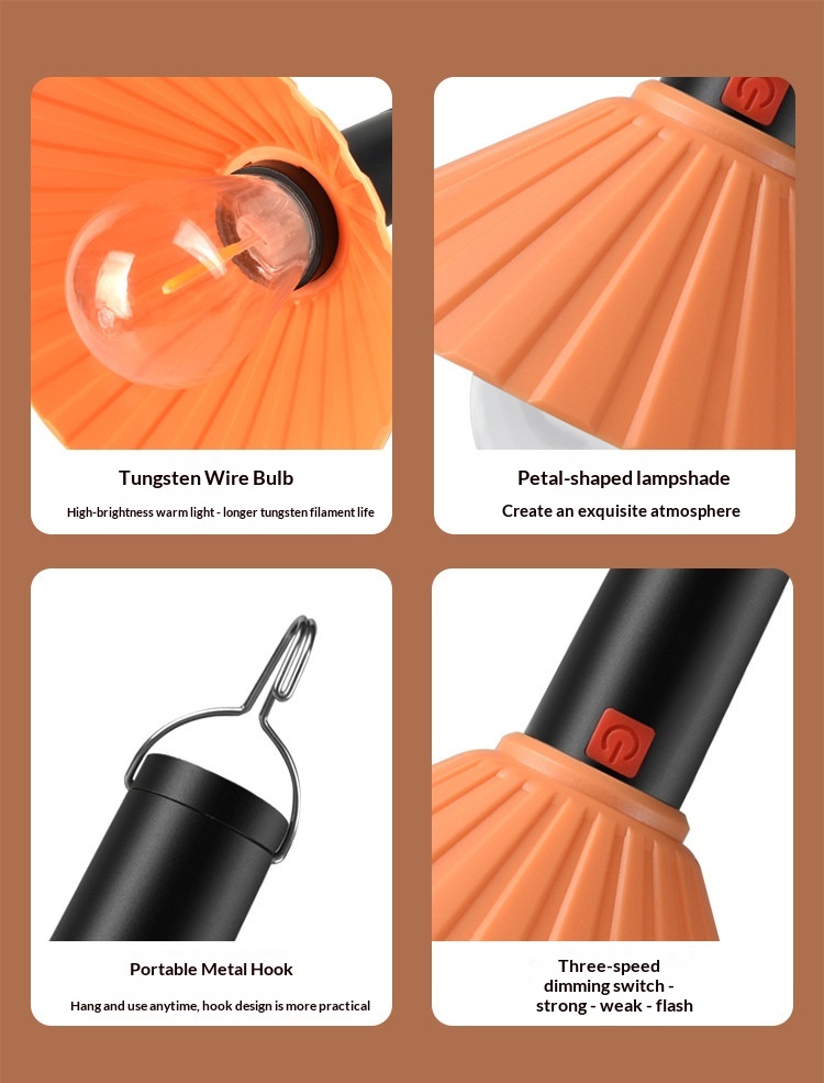 Lanterne de Camping Rechargeable 3 Niveaux de Luminosité avec Crochet de Suspension - مصباح تخييم وطوارئ قابل للشحن مع خطاف تعليق و3 مستويات إضاءة - Camping et Randonnée - صورة 5