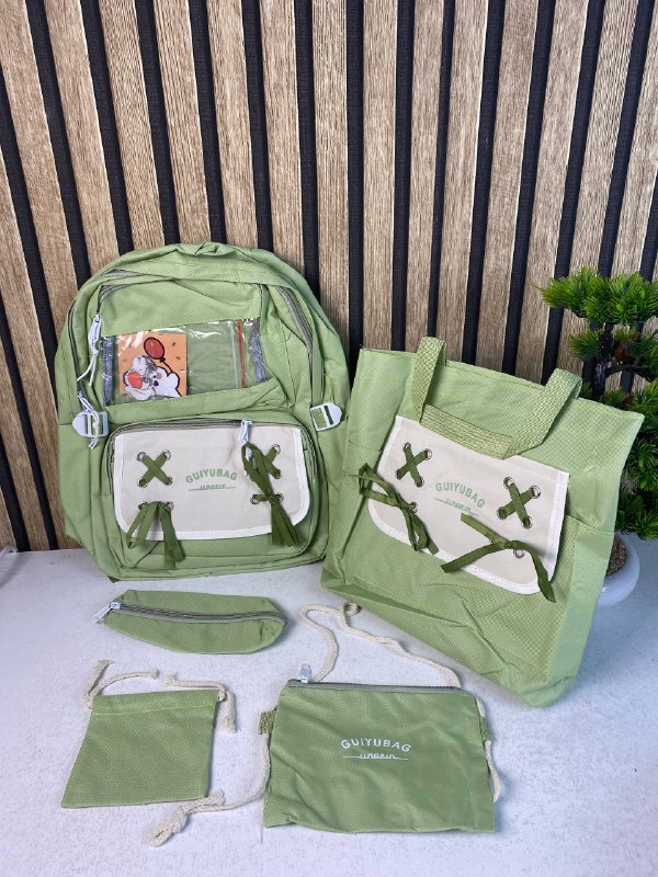 Sac à Dos Multifonctionnel Kawaii Grand Volume Imperméable et Résistant 5Pcs Vert SACKDS11VR - حقيبة ظهر بعدة قطع بتصميم كاوايي - Sac à dos et Mode - صورة 4