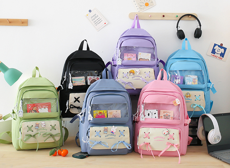 Sac à Dos Multifonctionnel Kawaii Grand Volume Imperméable et Résistant 5Pcs Vert SACKDS11VR - حقيبة ظهر بعدة قطع بتصميم كاوايي - Sac à dos et Mode - صورة 2