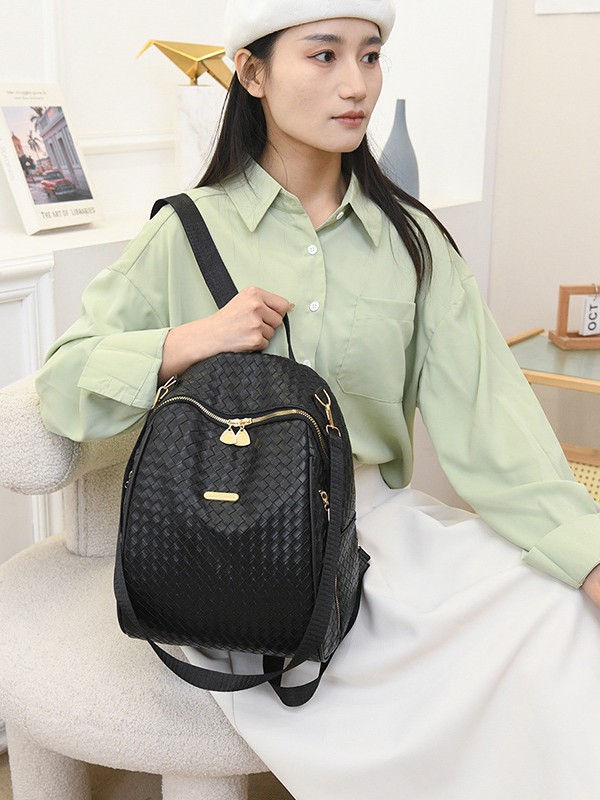 Sac à Dos Femme en Cuir Tressé Élégant avec Ceinture D'Épaule Convertible - حقيبة ظهر جلدية للنساء بتصميم فاخر - Sac à dos et Mode - صورة 2
