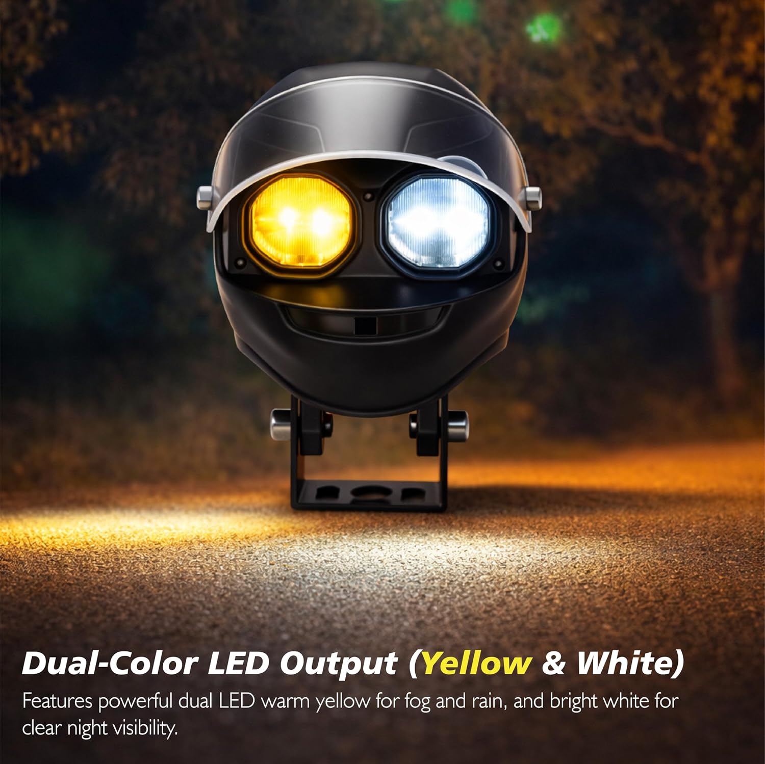 Projecteur LED Auxiliaire pour Moto et Scooter Double Couleur Blanc et Jaune Helmet Design 1Pcs - كشاف إضاءة لدراجات النارية بتصميم خوذة وإضاءة مزدوجة - Accessoires Auto/Moto - صورة 4