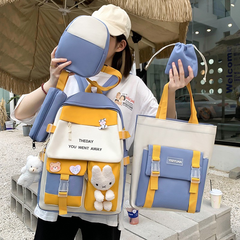 Sac à Dos Multifonctionnel Kawaii Grand Volume Imperméable et Résistant 5Pcs Bleu SACKDS25BL - حقيبة ظهر بعدة قطع بتصميم كاوايي - Sac à dos et Mode - صورة 2