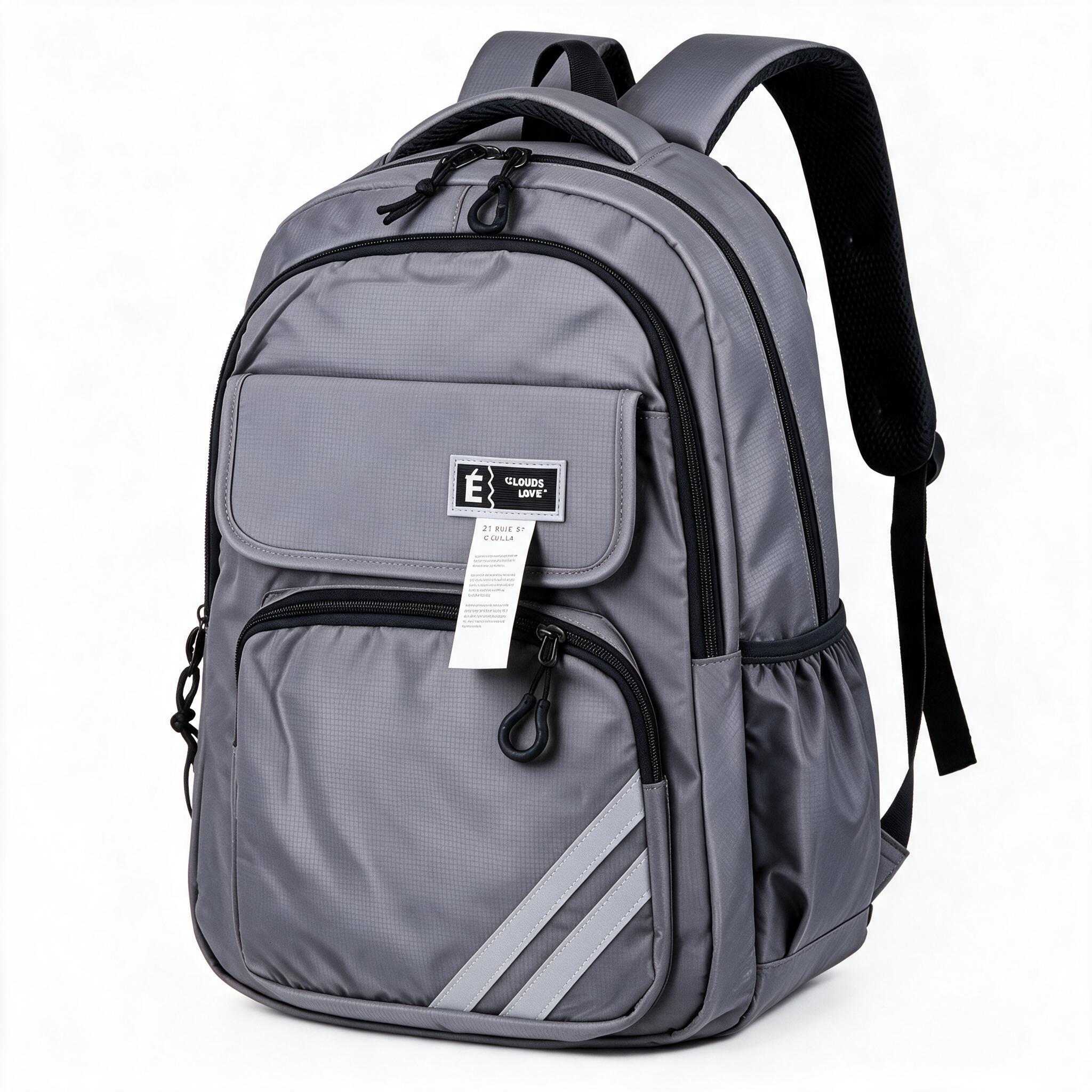 Sac à Dos Sport et Scolaire Multi-Poches Tissu Oxford Résistant et Imperméable Gris SACKDS27GR - حقيبة ظهر رياضية ومدرسية متعددة الجيوب مع عواكس ضوئية - Sac à dos et Mode - صورة 2
