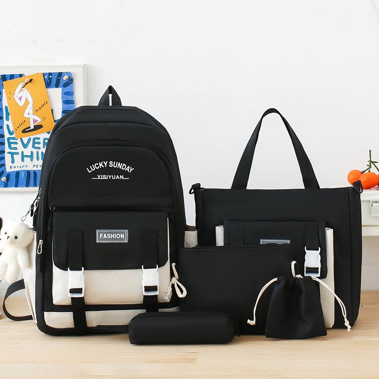 Ensemble de sacs à dos Kawai pour adolescents 5Pcs YISIYUAN V2 Noir et Blanc – محفظة 5 قطع كاواي للبنات - Sac à dos et Mode - صورة 2