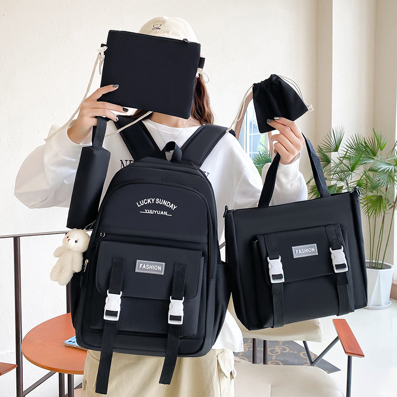 Ensemble de sacs à dos Kawai pour adolescents 5Pcs YISIYUAN V2 Noir – محفظة 5 قطع كاواي للبنات