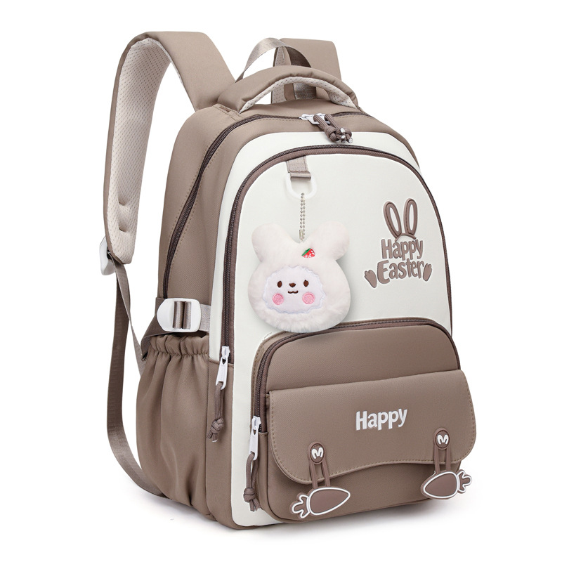 Sac à Dos Scolaire Motif Lapin Happy Easter Ergonomique Tissu Imperméable Marron SACKDS31MR - حقيبة ظهر مدرسية وعصرية بتصميم الأرنب اللطيف - Sac à dos et Mode - صورة 1