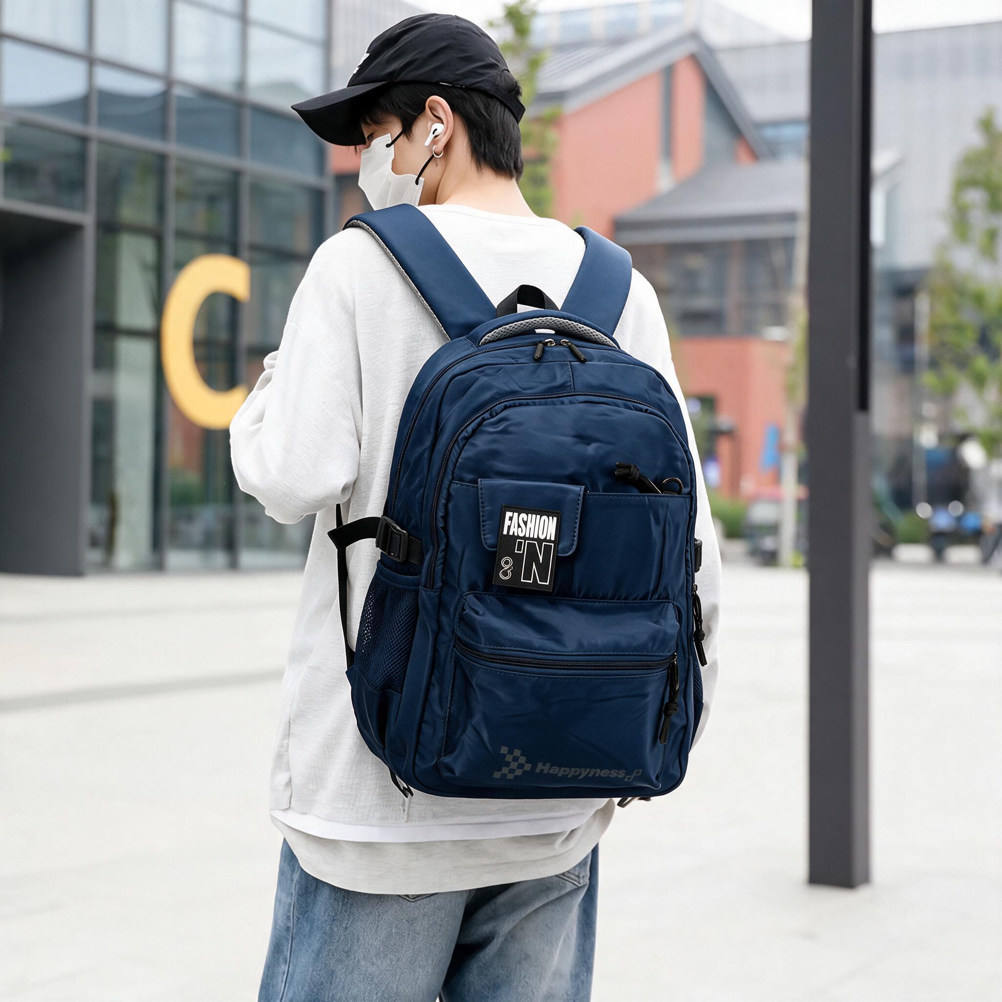 Sac à Dos Multi-Poches et Grand Volume Tissu Résistant Imperméable Style Trendy Bleu SACHM05BL - حقيبة ظهر عصرية متعددة الجيوب - Sac à dos et Mode - صورة 2