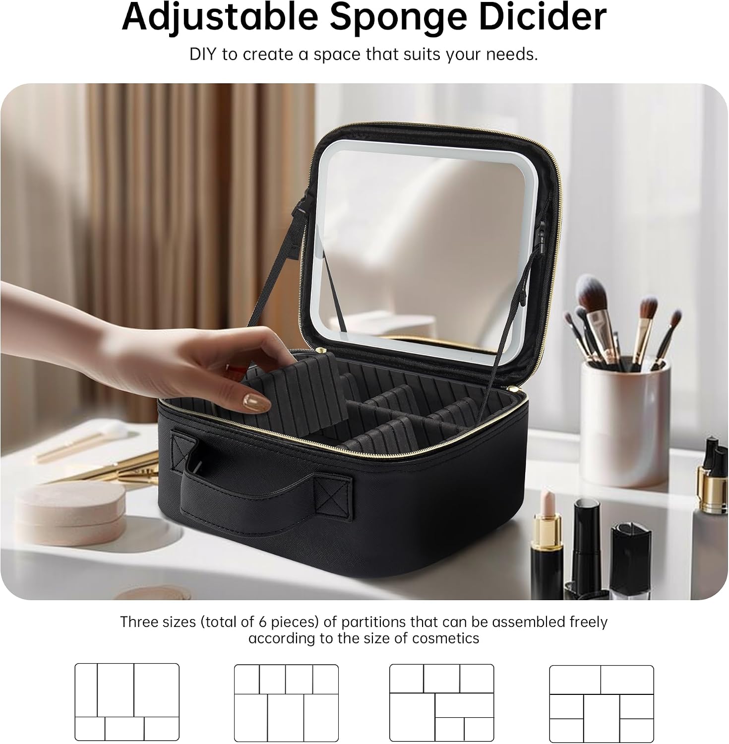 Trousse de Maquillage et Voyage avec Miroir LED Intégré 3 Modes de Lumière - حقيبة تنظيم المكياج والسفر مع مرآة مضيئة - Soins et Beauté - صورة 3
