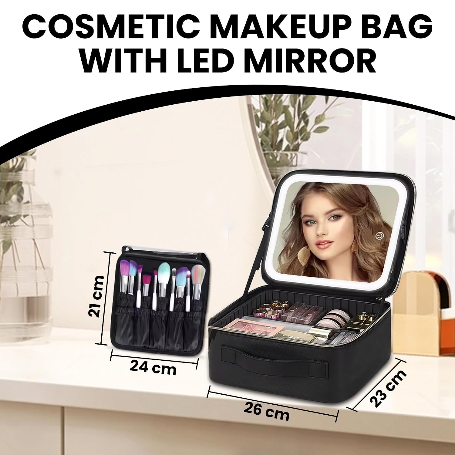 Trousse de Maquillage et Voyage avec Miroir LED Intégré 3 Modes de Lumière - حقيبة تنظيم المكياج والسفر مع مرآة مضيئة - Soins et Beauté - صورة 4