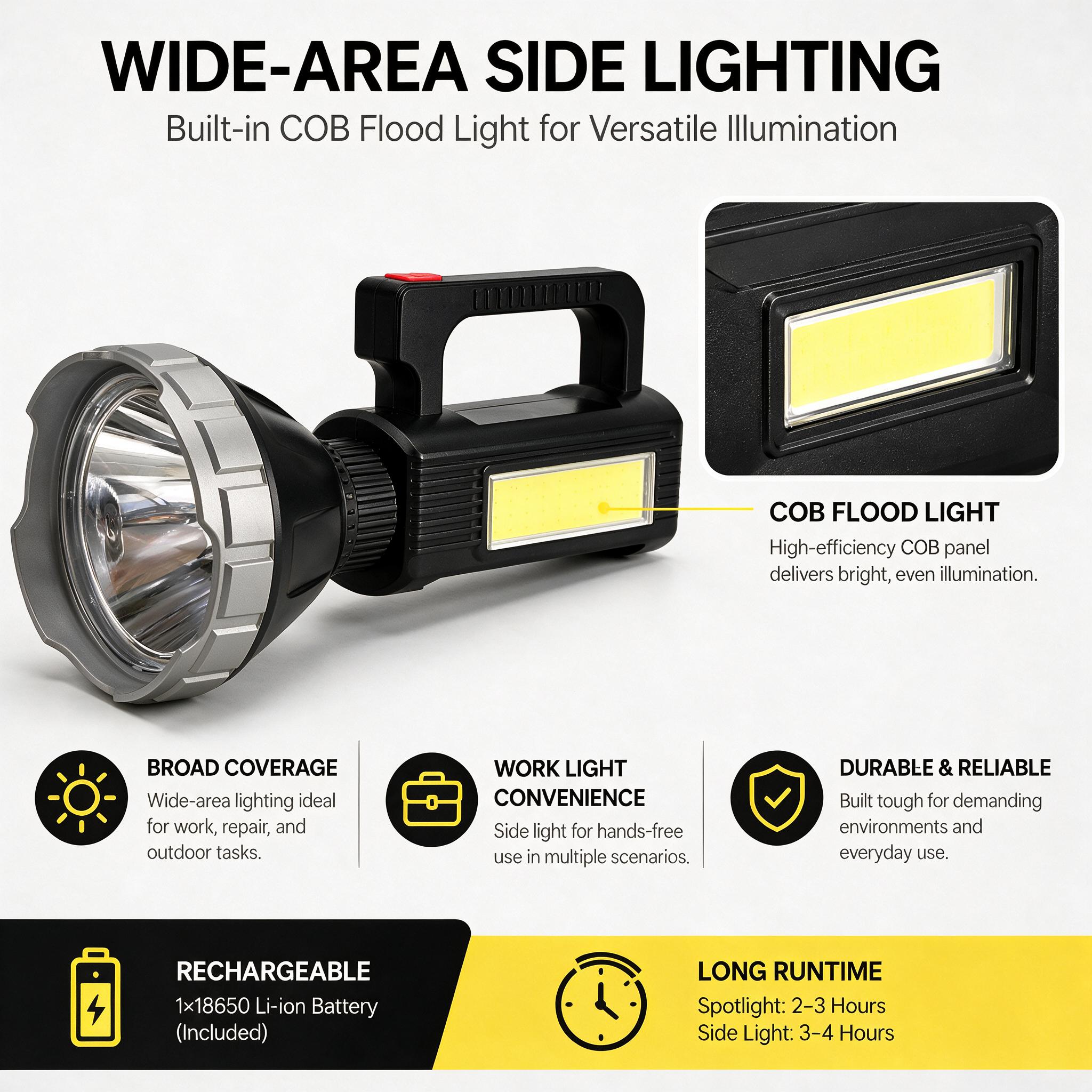 Projecteur LED Rechargeable Multifonction MM-7788 Panneau Solaire, Powerbank et Trépied - مصباح كشاف يدوي متعدد الوظائف مع شحن بالطاقة الشمسية وبنك طاقة - Électronique - صورة 3