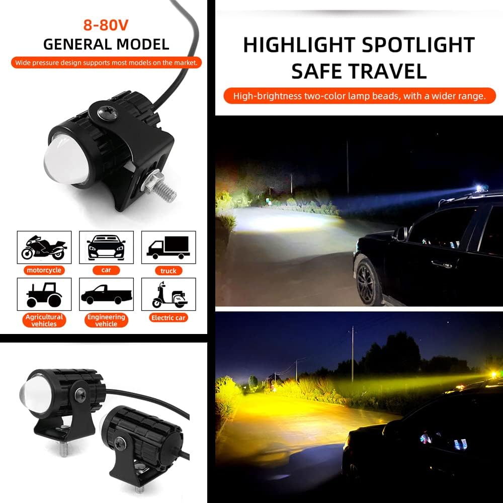 Projecteur LED Ultra Puissant Pour Moto et Véhicule Étanche IP67 DC 12V-80V, 3 Modes d'Éclairage - كشاف إضاءة ليد عالي القوة للمركبات والدراجات النارية - Accessoires Auto/Moto - صورة 4