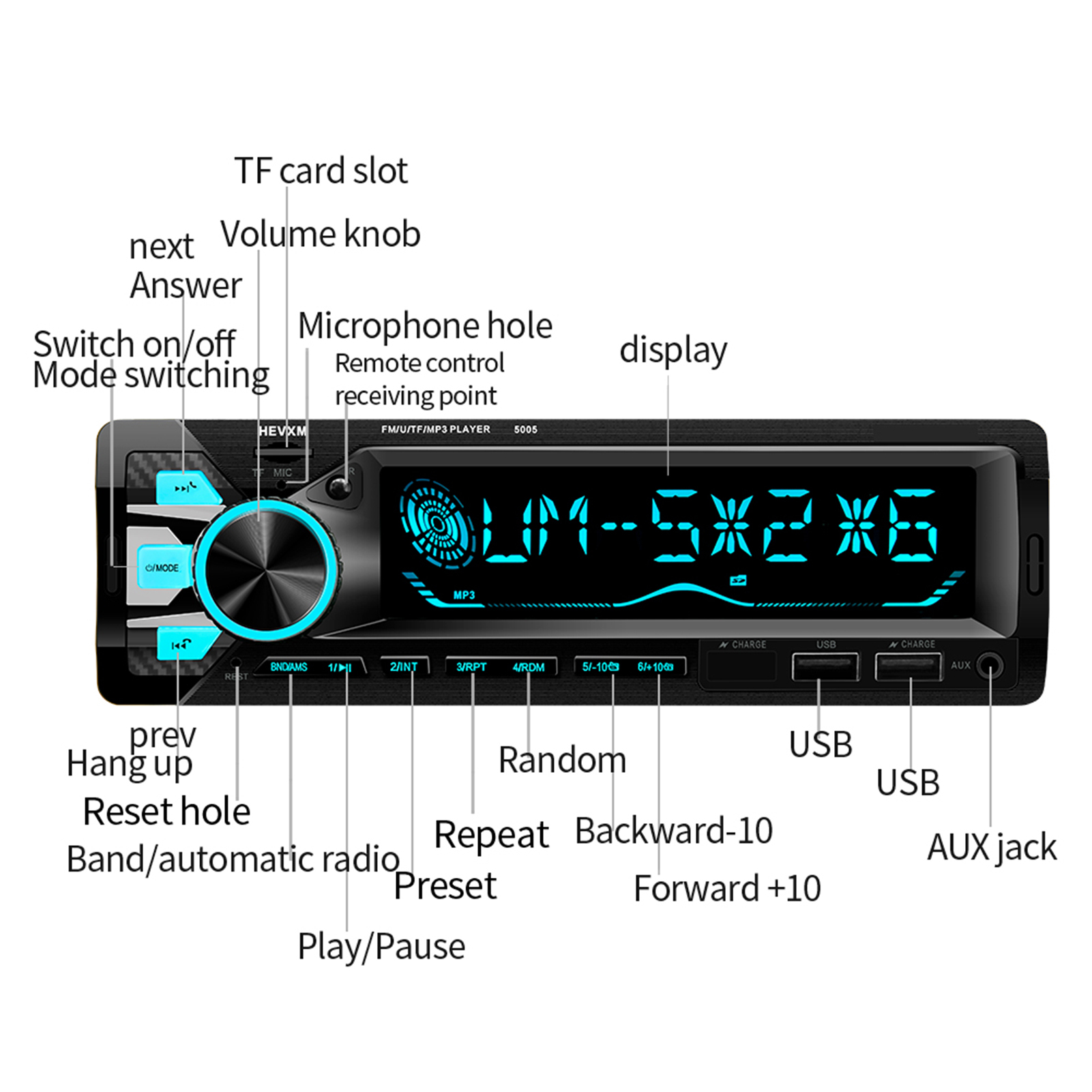 Autoradio Bluetooth 1DIN 7 Couleurs LED et Charge Rapide 2.1A Pioneer 9900 - راديو سيارة بلوتوث - Accessoires Auto/Moto - صورة 7