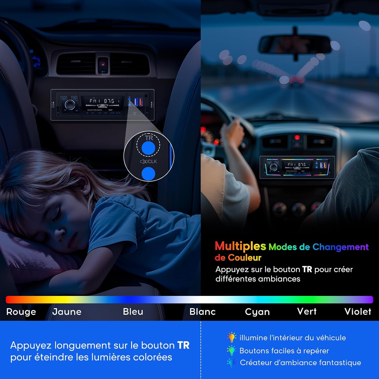 Autoradio Bluetooth 5.0 1DIN Charge Rapide USB et Type-C, Éclairage Personnalisable DSP et RDS - راديو سيارة بلوتوث مع منفذي شحن - Accessoires Auto/Moto - صورة 6