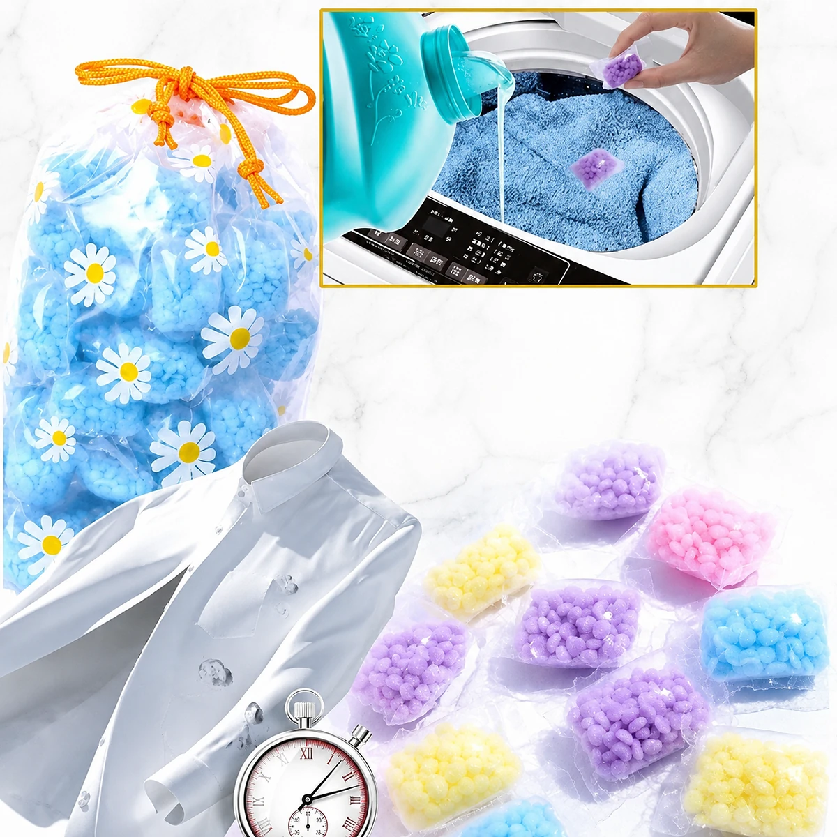 Perles adoucissantes parfumées pour le linge – 50 perles à utiliser en machine pour un linge frais et propre -حبيبات معطرة لتنعيم الأقمشة - 50 قطعة من حبيبات معطرة للغسيل لرائحة منعشة ونظيفة - Maison - صورة 2
